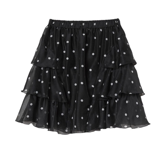 HM Skirt Women 4 NEW Black Coquette Whimsigoth Chiffon Polka Dots Tiered Pull On - Picture 1 of 10